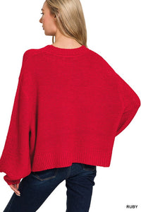 Boxy Balloon Sleeve Sweater (ruby)