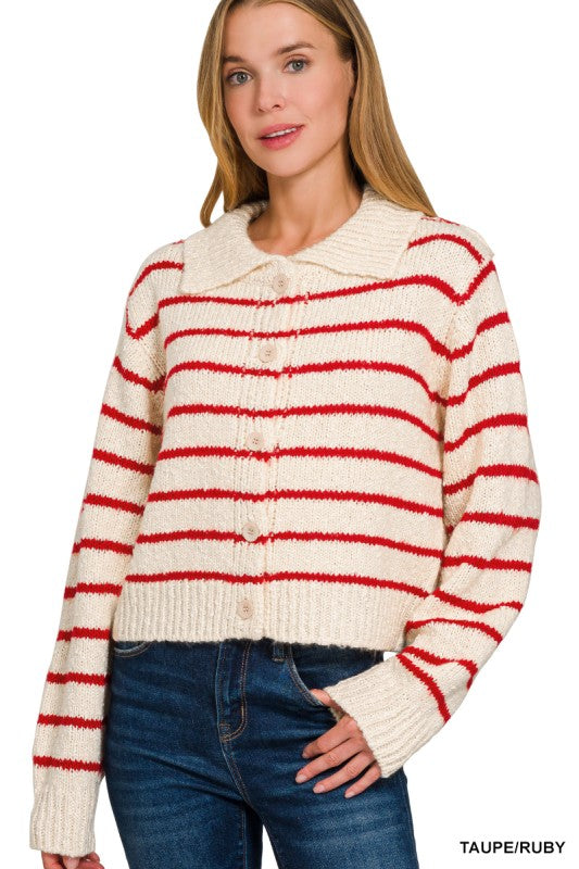 Pieter Striped Boxy Cardigan (cream)