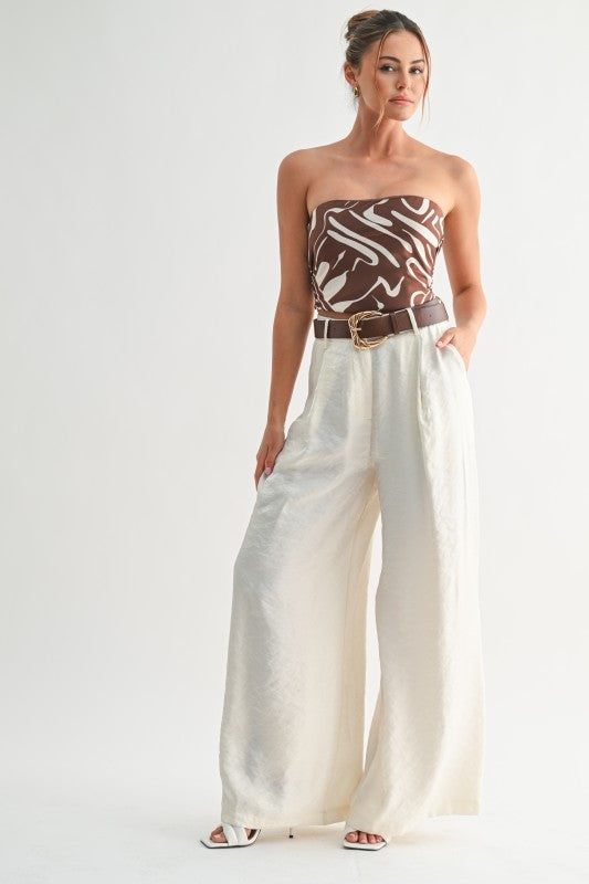 Satin Belted Wide Leg pants (ivory)