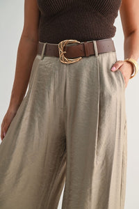 Satin Belted Wide Leg pants (mocha)
