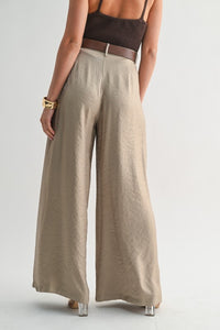 Satin Belted Wide Leg pants (mocha)