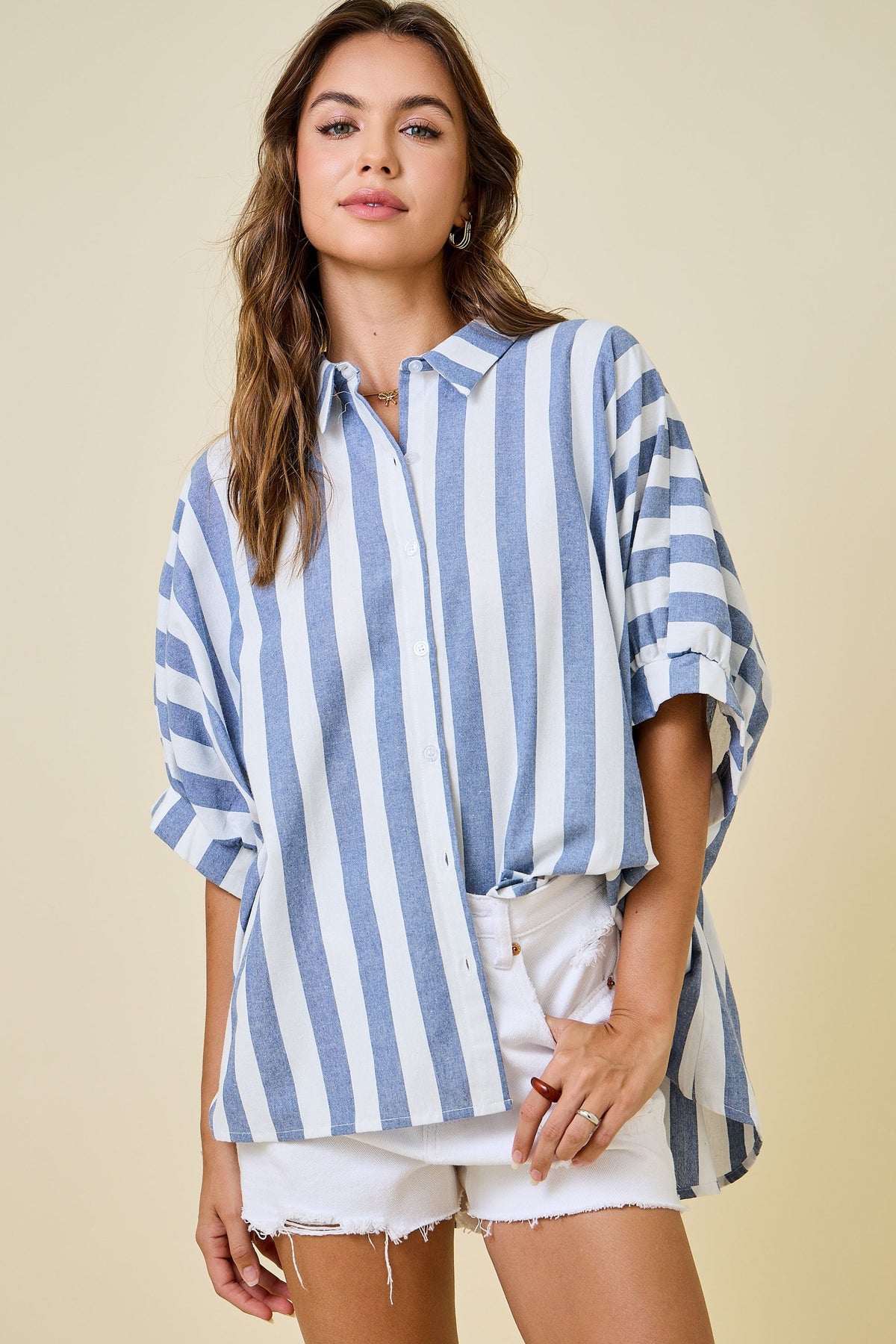 Navy Striped Courier Top