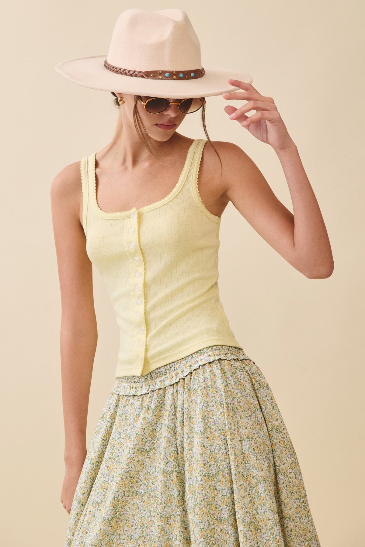 Button Pointelle Cami (butter) - GEORGE-MARY'S