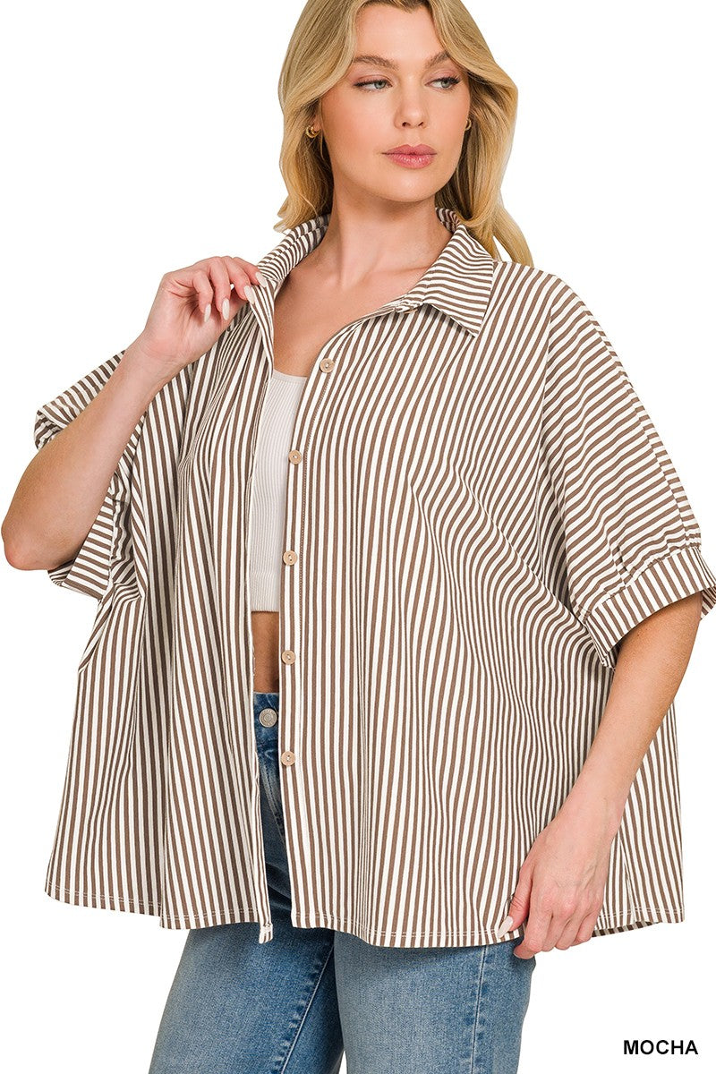 Coastal Breeze Button Up (mocha) - GEORGE-MARY'S