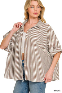 Coastal Breeze Button Up (mocha) - GEORGE-MARY'S