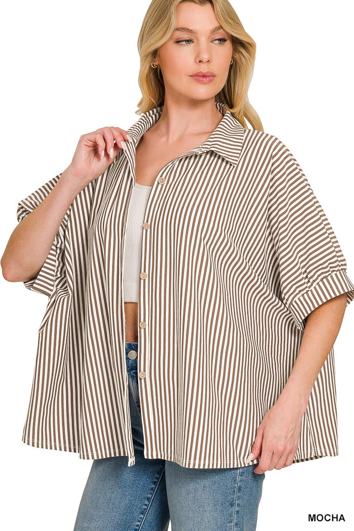 Coastal Breeze Button Up (mocha) - GEORGE-MARY'S