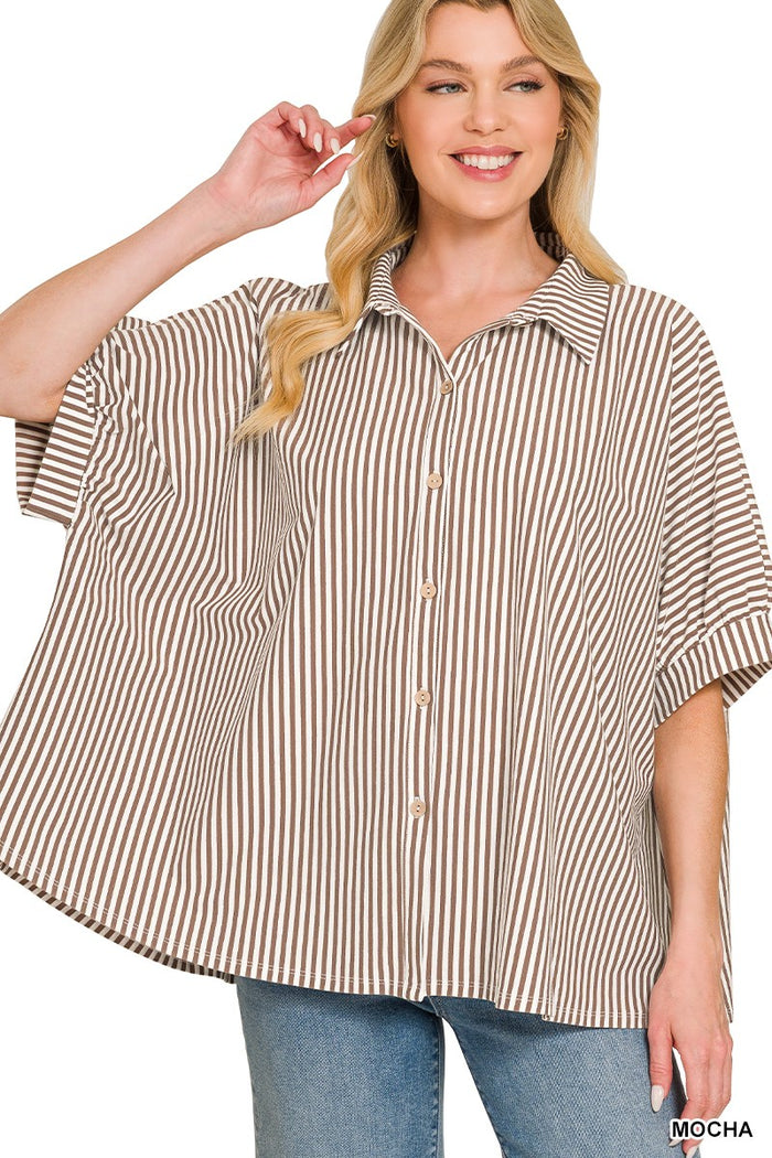 Coastal Breeze Button Up (mocha) - GEORGE-MARY'S