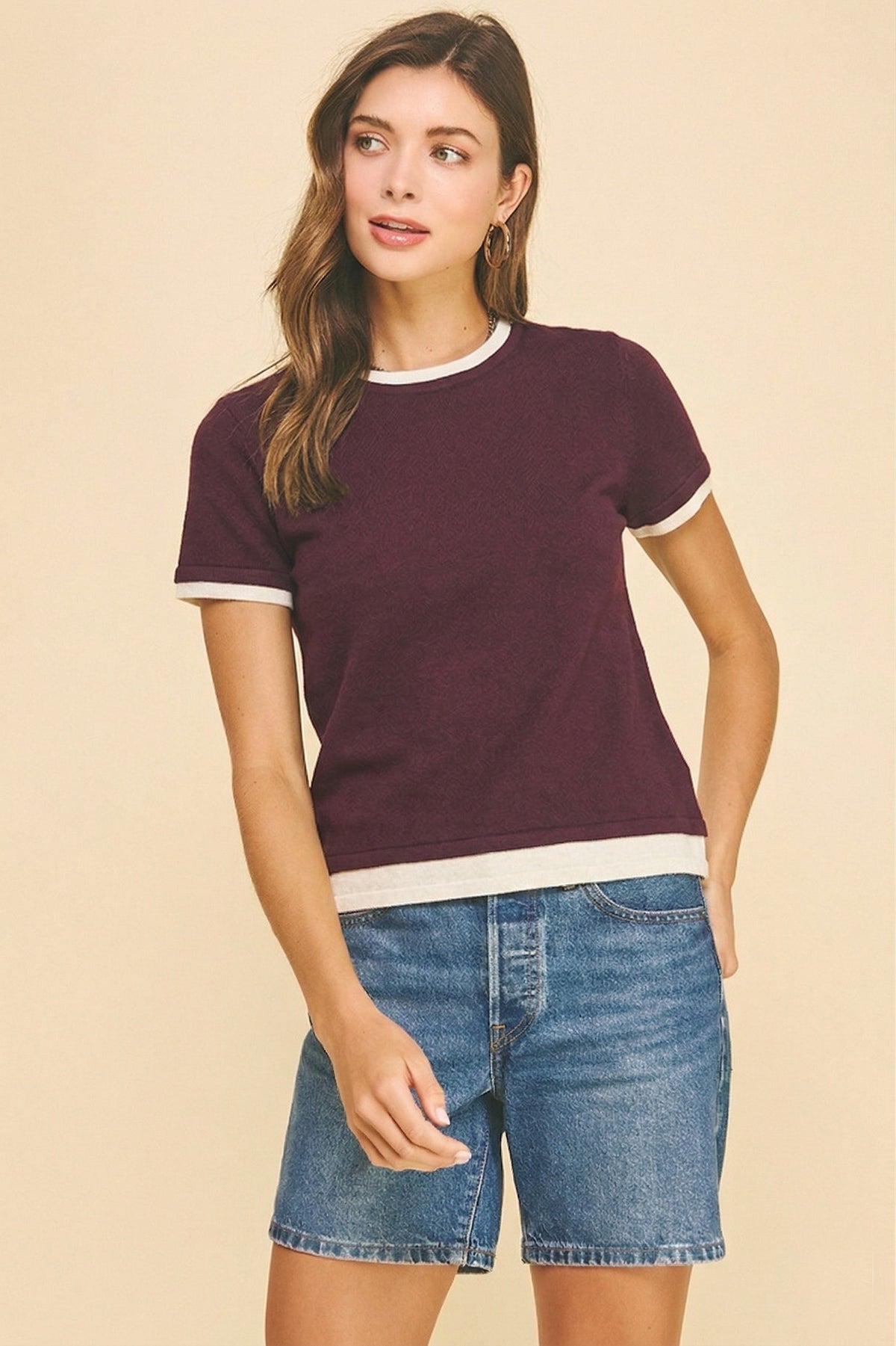 Knit Trim Top (maroon)