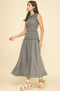 Gingham Shirred Maxi Dress (black)