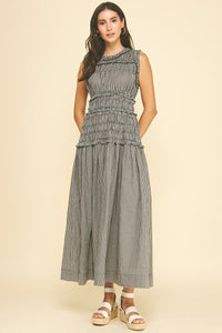 Gingham Shirred Maxi Dress (black)