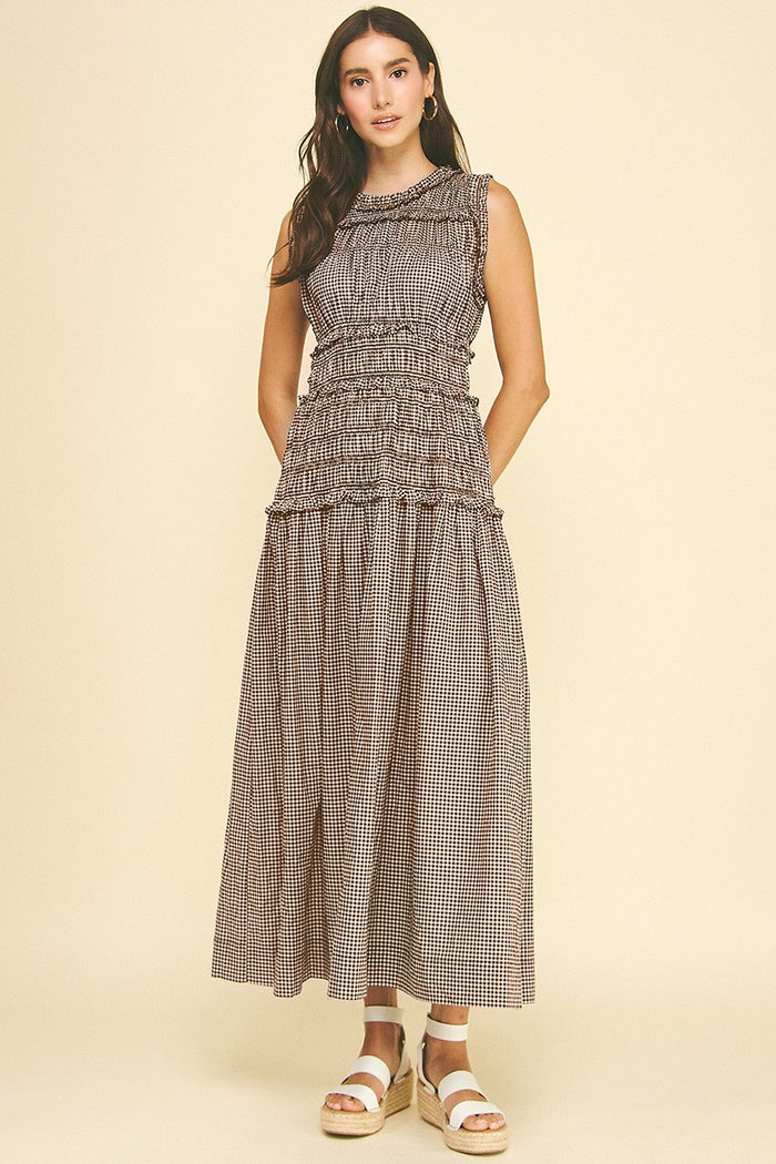 Gingham Shirred Maxi Dress