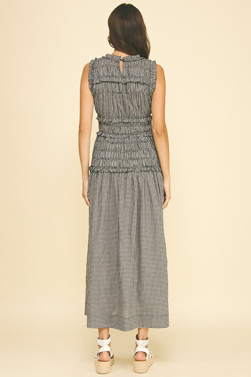Gingham Shirred Maxi Dress (black)