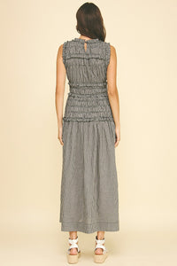 Gingham Shirred Maxi Dress (black)