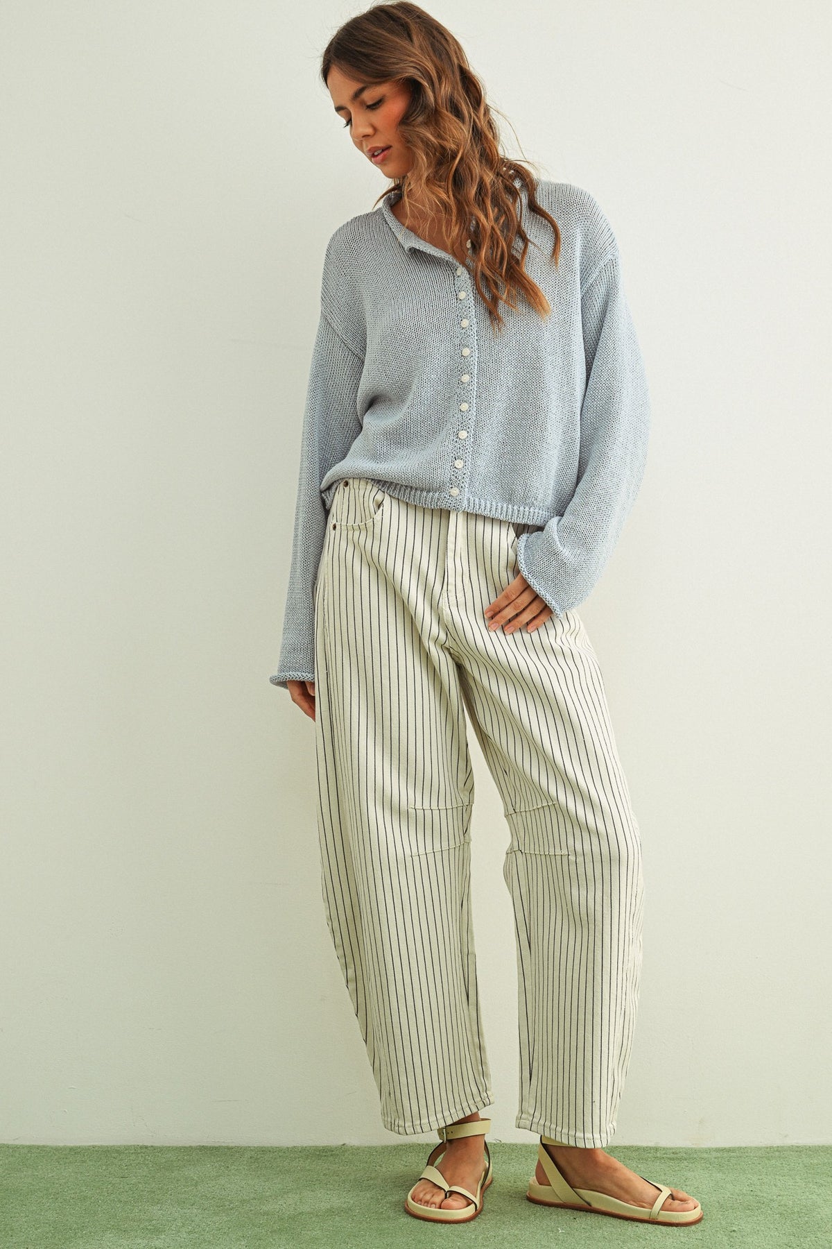 Pinstriped Striped Barrel Pants