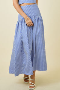 Gingham Cuved Yoke Skirt (navy)