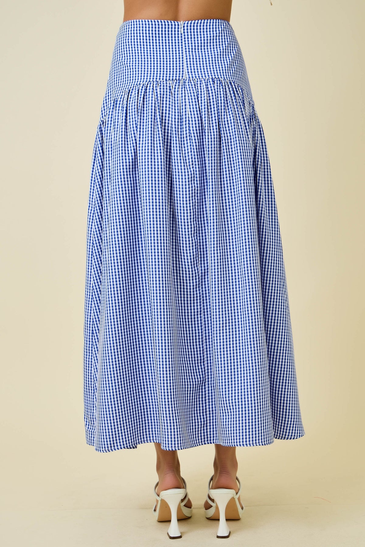 Gingham Cuved Yoke Skirt (navy)