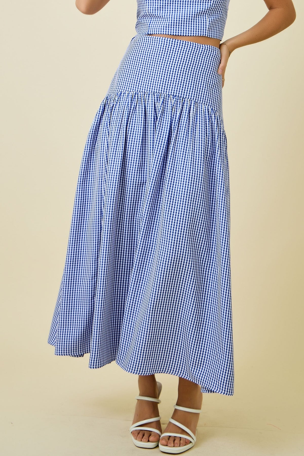 Gingham Cuved Yoke Skirt (navy)