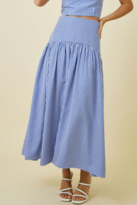 Gingham Cuved Yoke Skirt (navy)