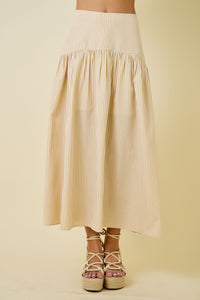 Gingham Cuved Yoke Skirt (tan)
