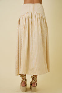 Gingham Cuved Yoke Skirt (tan)