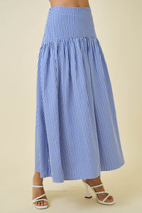 Gingham Cuved Yoke Skirt (navy)