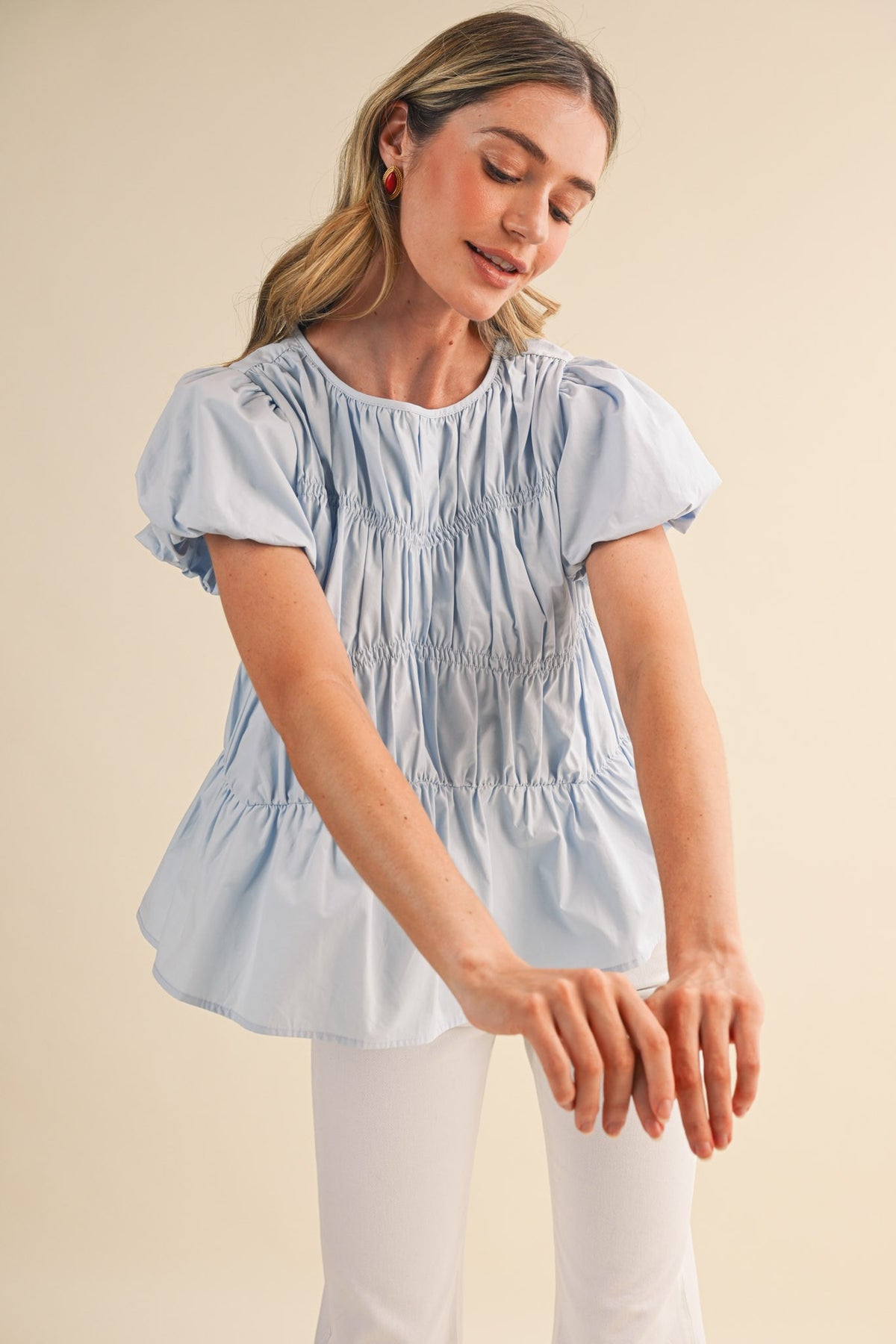 Penelope Shirred Blouse (blue)