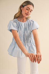 Penelope Shirred Blouse (blue)
