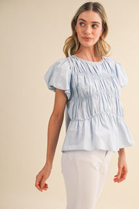 Penelope Shirred Blouse (blue)