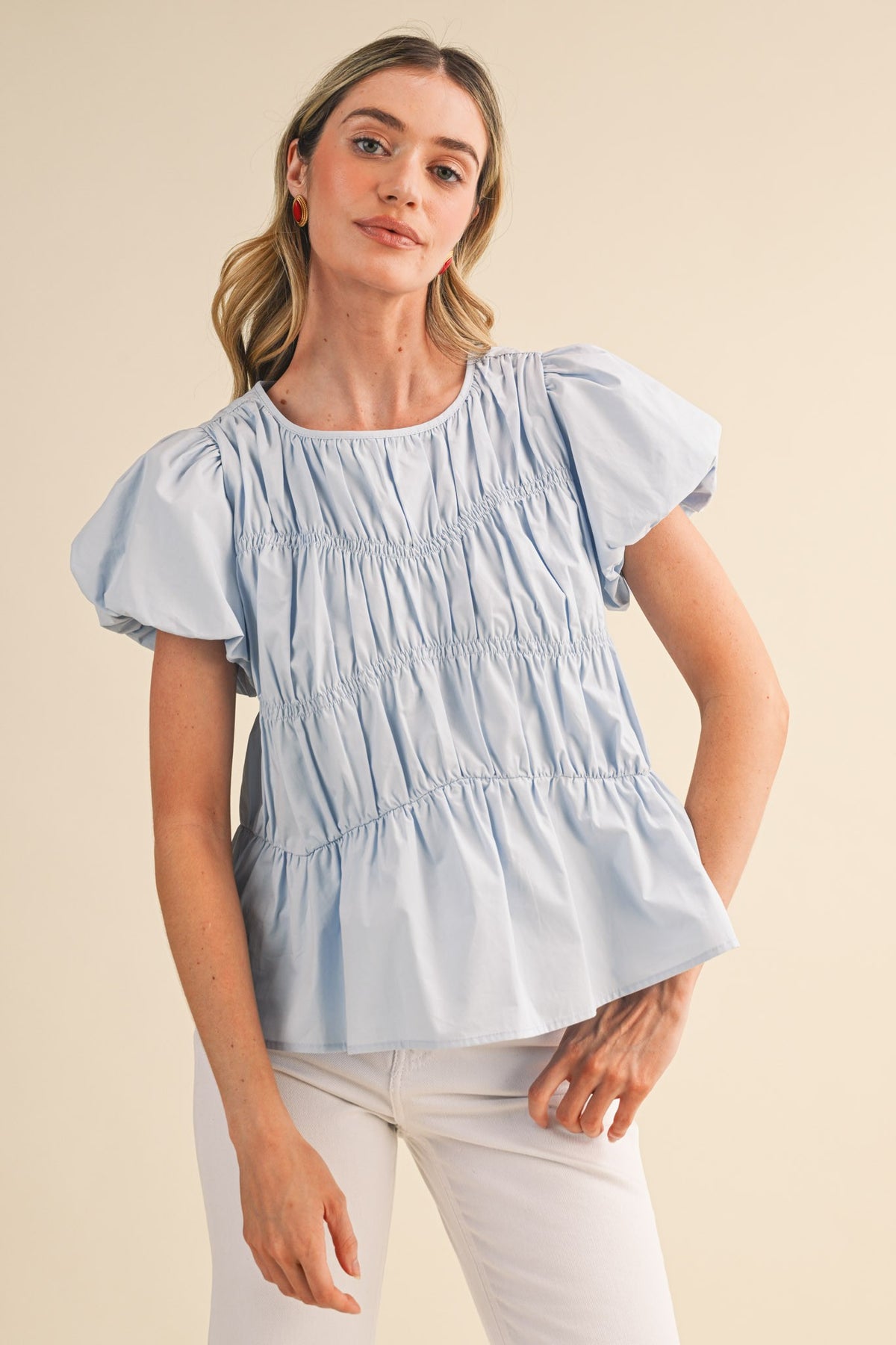 Penelope Shirred Blouse (blue)