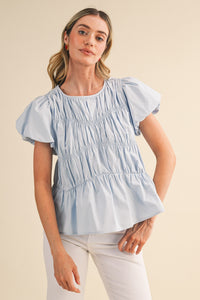 Penelope Shirred Blouse (blue)