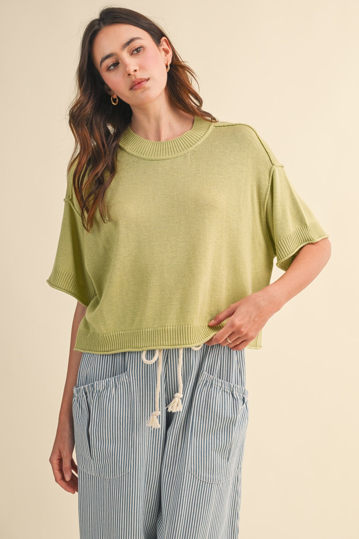 Boxy Summer Knit Top (olive)