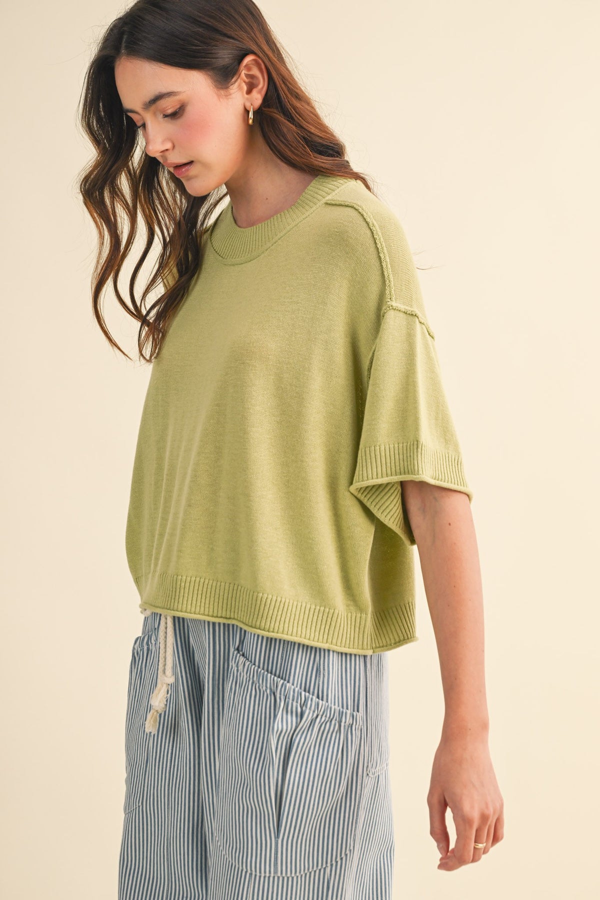 Boxy Summer Knit Top (olive)