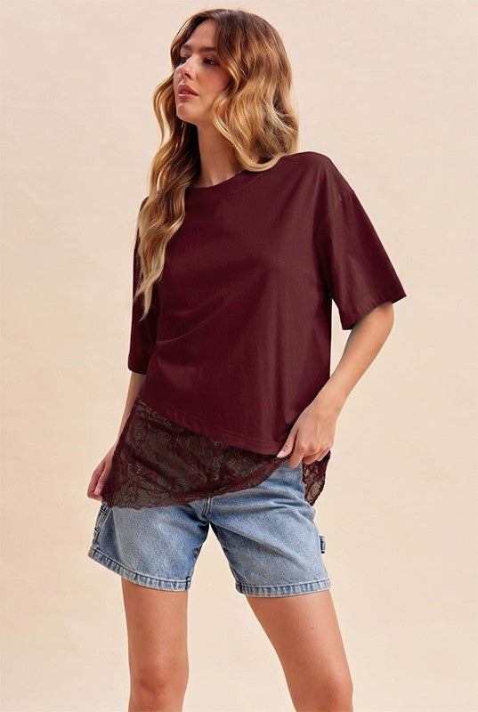 Burgundy Lace Assymetrical Top