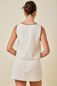 Contrast Piping Tank (cream)