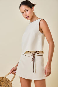 Contrast Piping Tank (cream)