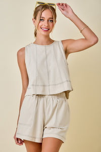 Contrast Stitched Shorts (taupe)