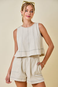 Contrast Stitched Tank (taupe)