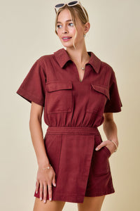 Maroon Pocket Romper - GEORGE-MARY'S