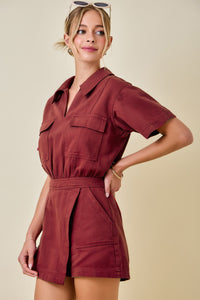 Maroon Pocket Romper - GEORGE-MARY'S