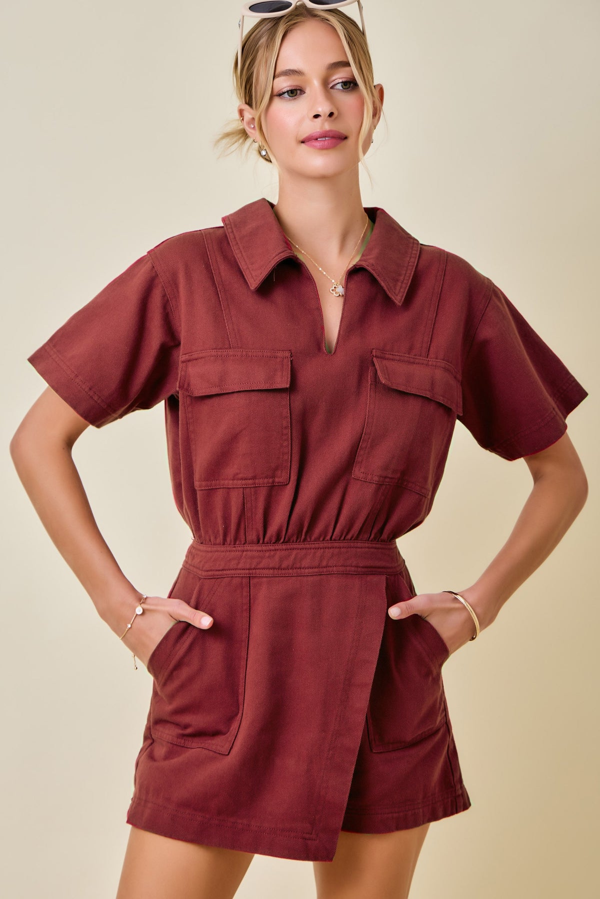 Maroon Pocket Romper - GEORGE-MARY'S