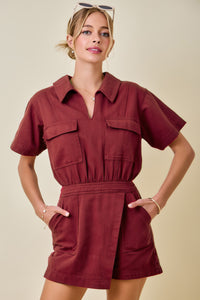 Maroon Pocket Romper - GEORGE-MARY'S
