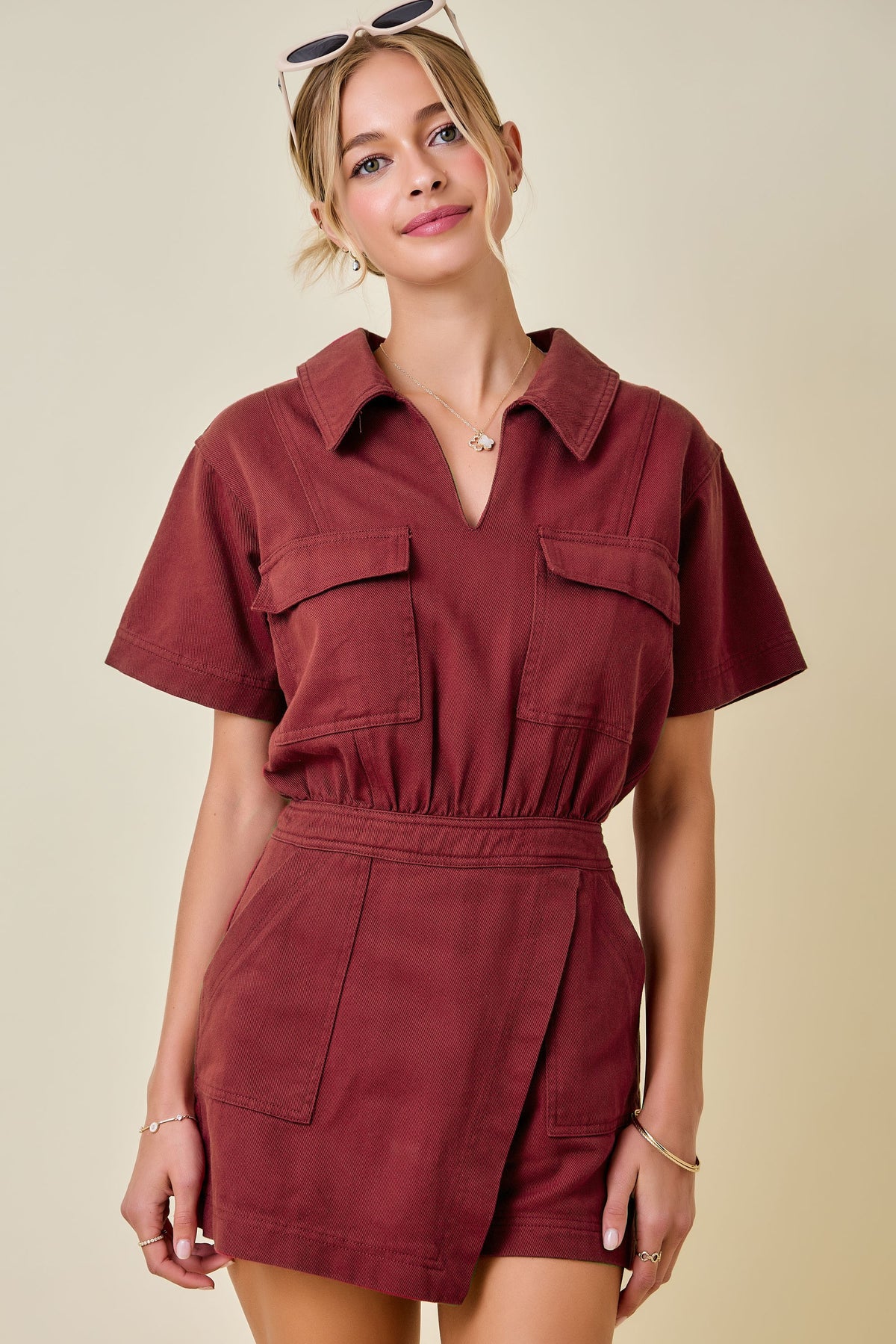 Maroon Pocket Romper - GEORGE-MARY'S