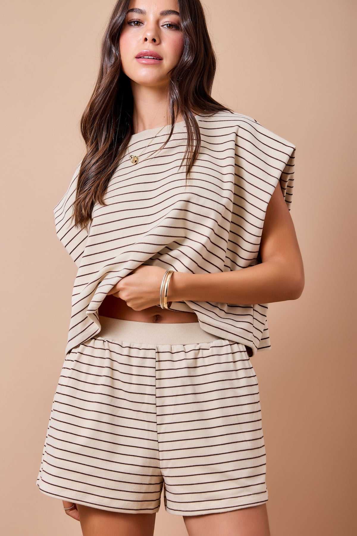 Monroe Striped Boxy Tee (tan/brown)