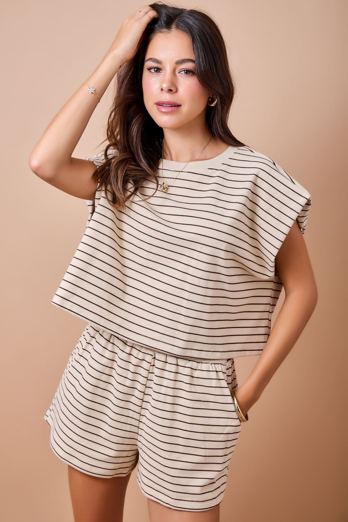 Monroe Striped Boxy Tee (tan/brown)