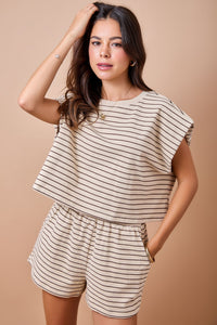Monroe Striped Boxy Tee (tan/brown)
