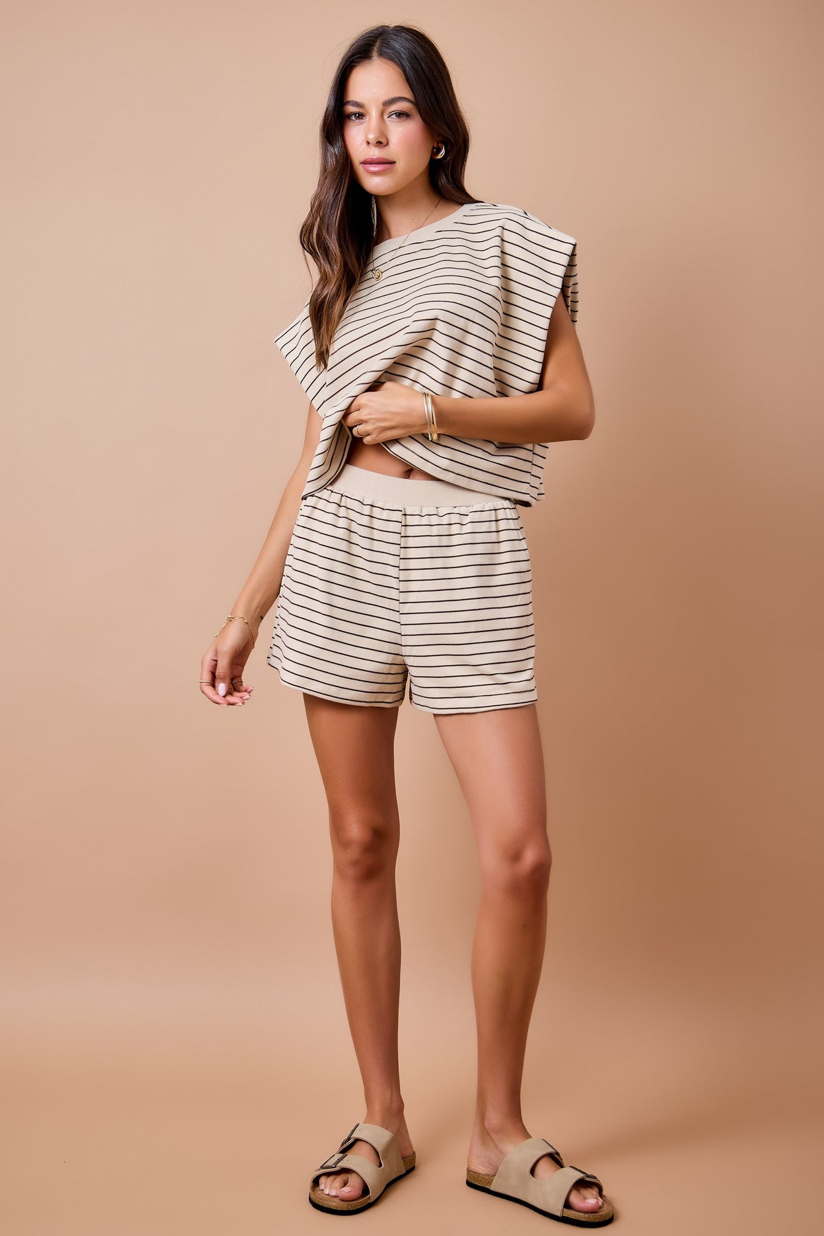 Monroe Striped Boxy Tee (tan/brown)