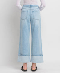 BEST SELLER High Rise Cuffed Baggy Wide Leg Jeans (light)