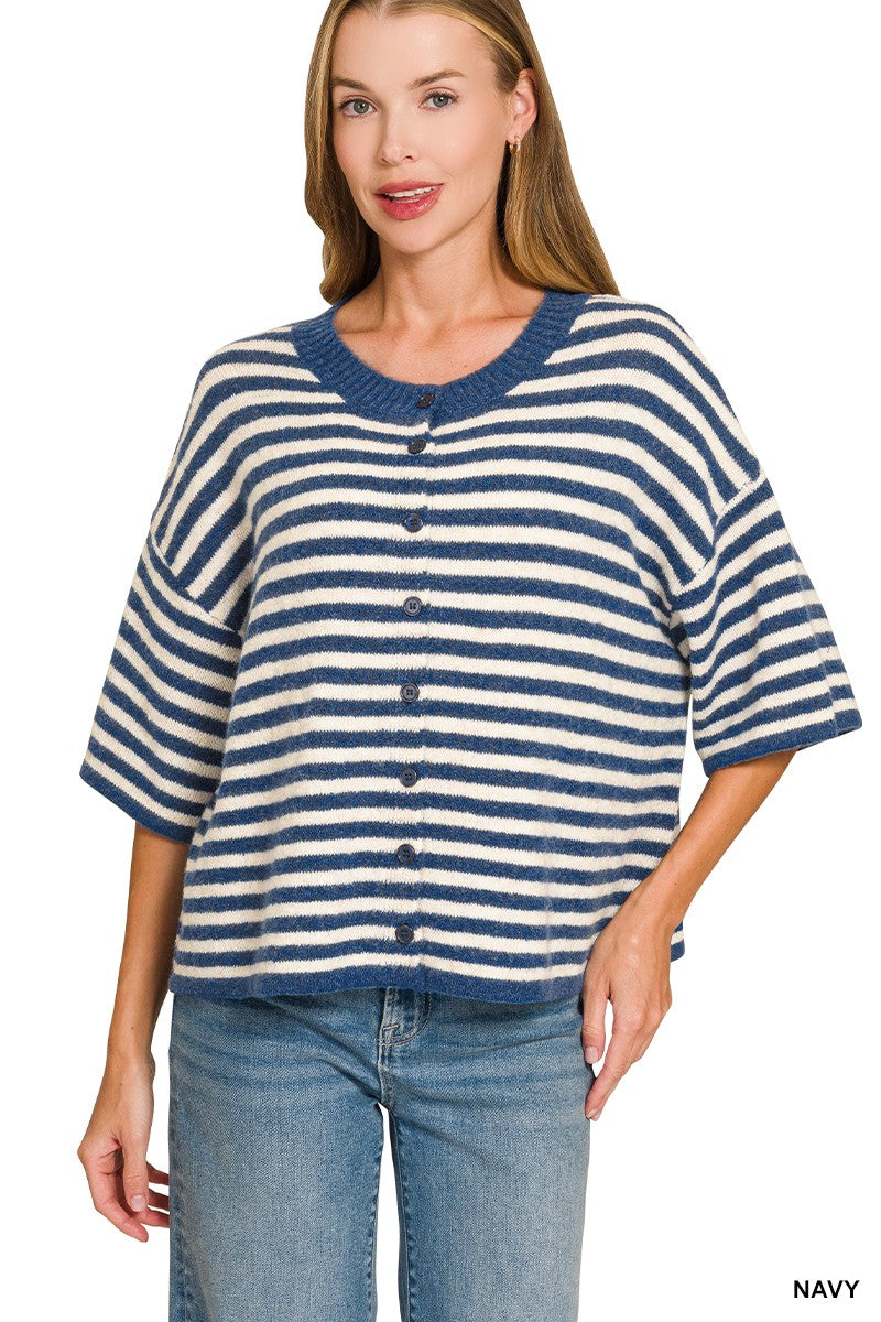 Cropped Boxy Sweater (navy stripe)