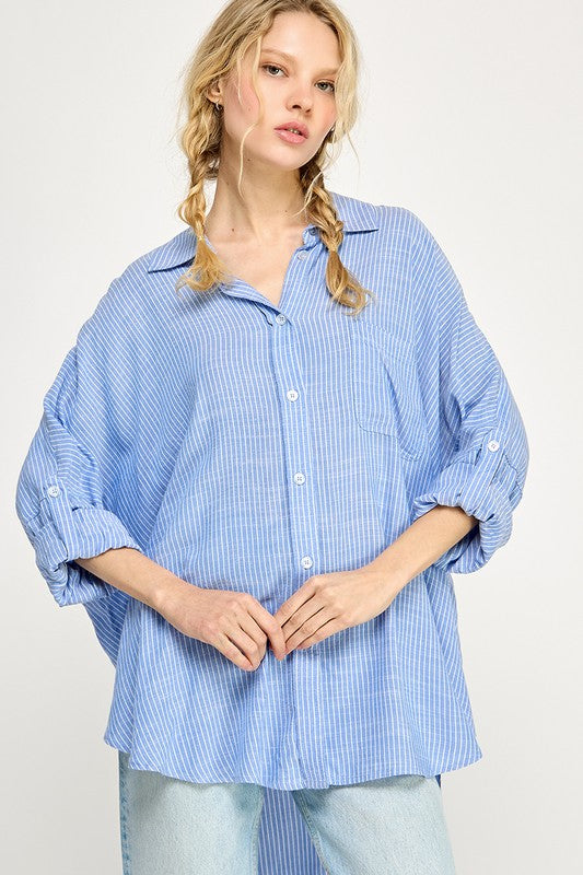 Preston Button Up Shirt (blue and white)