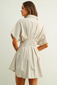 Gingham Patterned Dress (beige) - GEORGE-MARY'S